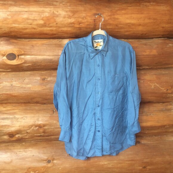 Protest Vintage Sky Blue 100% Silk Oversized 90s Mens Festival Shirt Size Medium - Picture 1 of 4